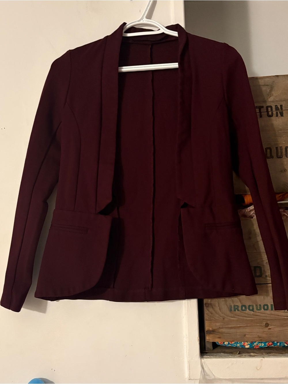 Ninety-Eight Canadian Made Open Front Burgundy Blazer Jacket Size Small